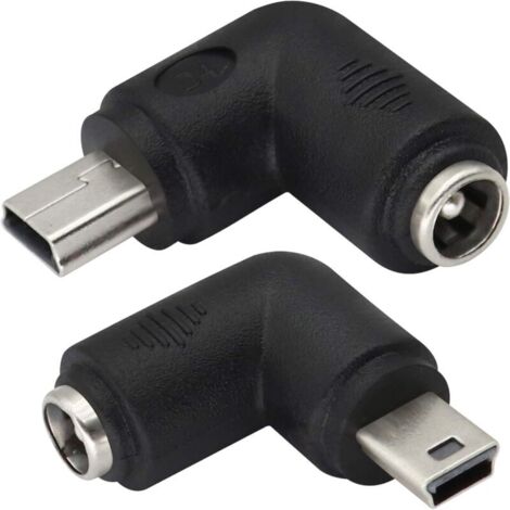 (2er-Pack Mini) 90°-Winkel-Mini-USB-Netzadapter, Mini-USB-Stecker auf DC 5,5 x 2,1 mm-Anschluss für Mini-USB-5V-Ladegeräte