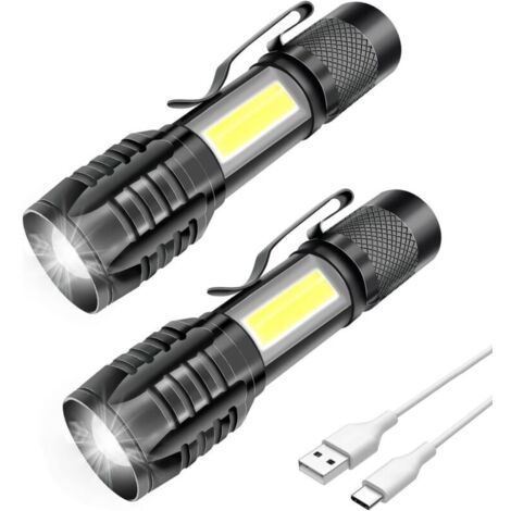 2er-Pack professionelle, wiederaufladbare LED-Taschenlampen, leistungsstark, 3 Zoomstufen, kompakte COB-LED mit Magnet, IP5 wasserdicht (ideal für Militär, Camping und Wandern), 1000 mAh, 2 Stück