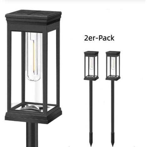 2er-Pack Quadratische Solarlampen Außen mit Erdspieß, Warmweiß Wolframfaden, IP65 Wetterfestige Gartenbeleuchtung