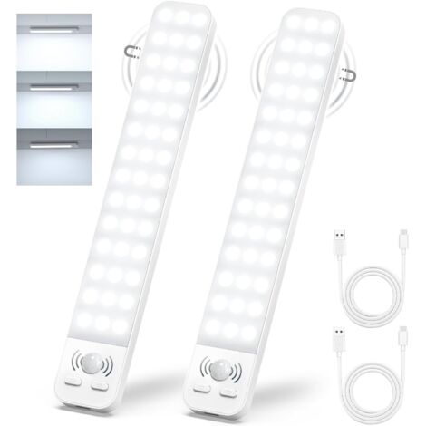 2er-Pack Schrankleuchten, 23 cm, 2000 mAh, 6500 K, 42 LEDs, Bewegungsmelder, kabellos, für Treppen/Schränke