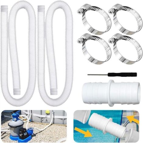 2er-Pack Schwimmbadschläuche, 32 mm Schwimmbadschlauch, mit 4 Metallklammern, einem Schraubendreher und einem Anschlussstück, Schwimmbadpumpenschlauch, anwendbar für oberirdische Pools, Spa, Filterpum