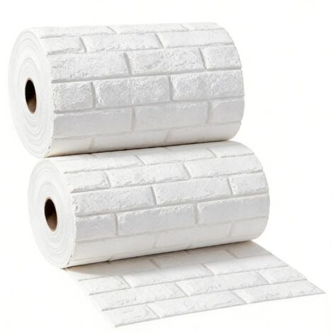 2er-Pack, selbstklebende 3D-Wandschaum-Hintergrundwand, selbstklebende wasserdichte Tapete mit weißem Ziegelsteinmuster, Größe: 300 x 50 cm
