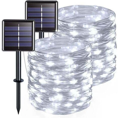 2er-Pack Solar-Lichterketten für den Außenbereich, Kupferdraht, wasserdicht, 22 Meter pro Kette, 200 LEDs (weißes Licht)