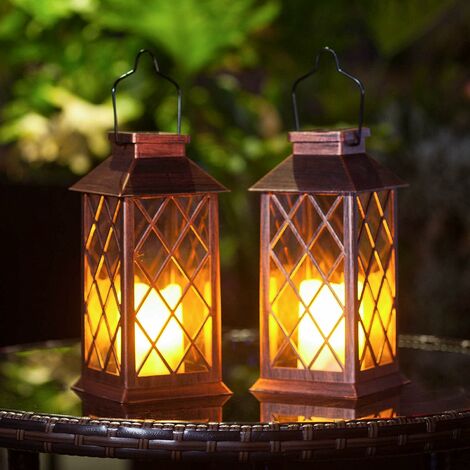 2er-Pack Solarlaterne zum Aufhängen für den Garten, Außenbeleuchtung, flackernde, flammenlose Kerze, wasserdichte LED-Lampe
