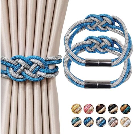 2er-Pack starke magnetische Gardinenhalter, dekoratives handgewebtes Seil