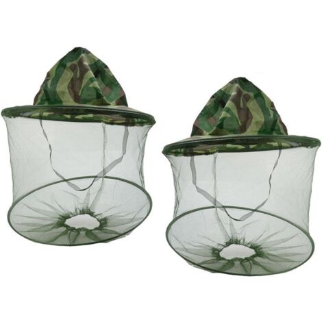 2er-Pack Tarnung Imkerei Imker Anti-Moskito-Bienen-Insekten-Fliegenmasken-Mütze mit Kopfnetz Mesh-Gesichtsschutz Outdoor-Angelausrüstung