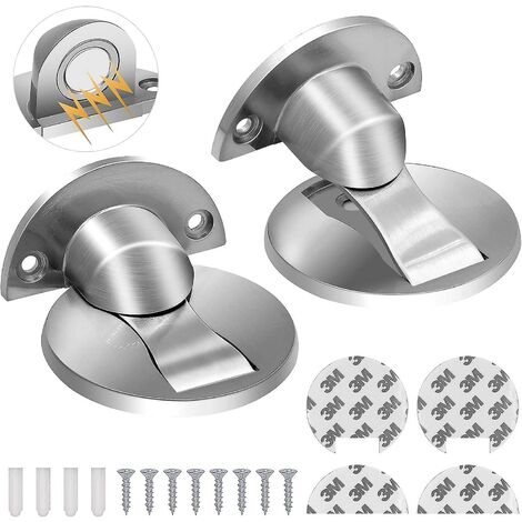2er-Pack unsichtbarer, robuster magnetischer Türstopper aus gebürstetem Edelstahl, silberfarben, ohne Bohren