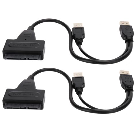 2er-Pack USB 2.0 auf SATA 7+15-Pin-Adapterkabel für 2,5-Zoll-SSD-Festplatten, 480 Mbit/s