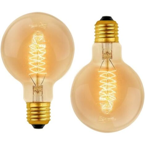 2er-Pack Vintage G80 E27, 40 W, warmweiß (2700 K), 220 V Wechselstrom, Retro-Glühlampen, E27-Spirale, Wolfram