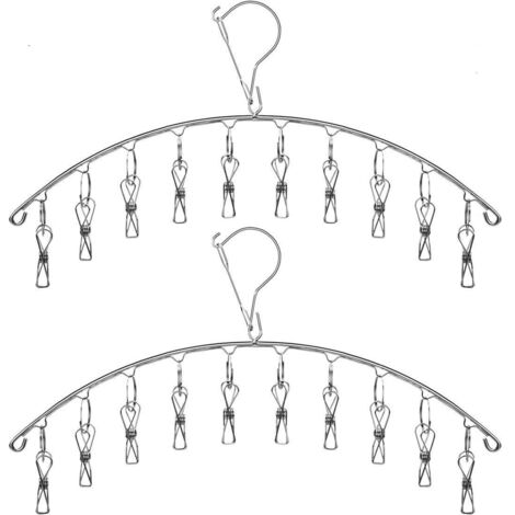2er-Pack Wäscheständer aus Edelstahl mit 10 Clips zum Trocknen von Socken, Handtüchern, Windeln, Dessous, Babykleidung, Unterwäsche, Socken und Handschuhen