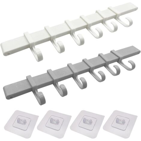2er-Pack Wandhalter für Küchenutensilien, ohne Bohren, Wandmontage, Klebehaken mit 6 verschiebbaren Haken