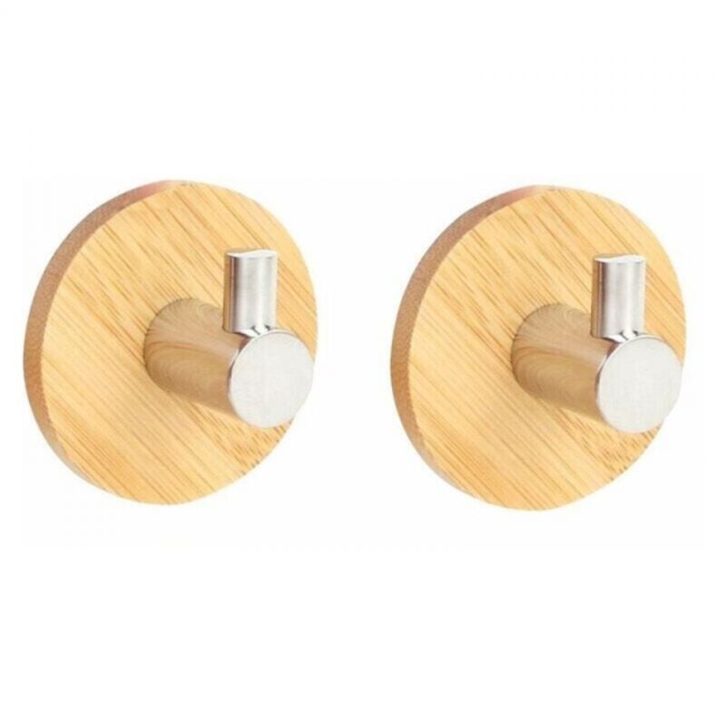 Image of 2er-Pack wasserdichte Klebehaken aus Bambus und Edelstahl, Wandhaken für Türen