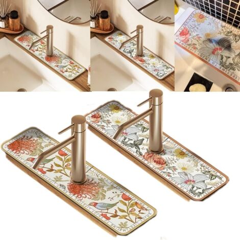 2er-Pack Wasserhahn-Ablaufpads, selbstabsorbierende Ablaufpads für Küchenarbeitsplatten, weiche, rutschfeste Ablaufpads aus Kieselgur, schnell trocknende Pads