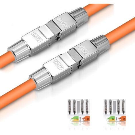 2er-Pack werkzeuglose Cat-7-Netzwerkkabelverbinder – Cat7-RJ45-Stecker – LAN-Kabeladapter – Cat-Ethernet-Stecker für Installationskabel – 10 Gbit/s