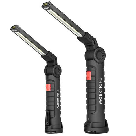 2er-Pack wiederaufladbare COB-LED-Lampen, Notfall-Inspektionsleuchte, 360° drehbar, Haken- und Magnetfuß, schwarz, 1 Set