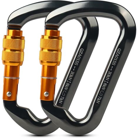 2er-Packung mit 30 D-förmigen Kletterkarabinern mit Verriegelung – Hochleistungskarabiner zum Klettern, Abseilen, Wandern, Reisen, Bergsteigen, Outdoor-Sport