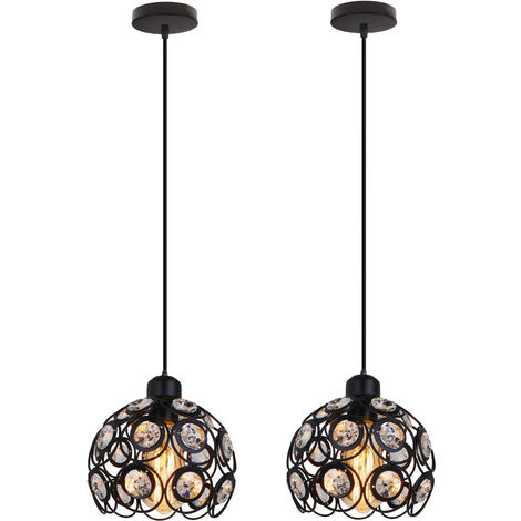 2er Pendelleuchte Kristall, Moderne Hängelampe mit Ø20cm Lampenschirm, MetAlles Kronleuchter Art Licht E27 Fassung für Wohnzimmer Schlafzimmer (Schwarz)