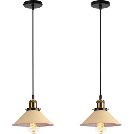 2er Pendelleuchte Vintage Kronleuchter mit Ø22cm Metall Lampenschirm Hängelampe Edison Art Lampe für Esszimmer Wohnzimmer Restaurant (Hellgelb)