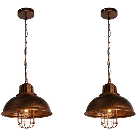 2er Pendelleuchte Vintage, Metall Kronleuchter im Industrielle Stil, Kette Hängelampe mit Ø33cm Dome Lampenschirm für Wohnzimmer Schlafzimmer Esszimmer (Bronze)