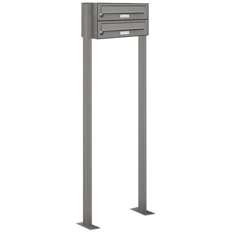 2er Premium Standbriefkasten Aluminiumgrau RAL 9007 freistehend Postkasten Ständer