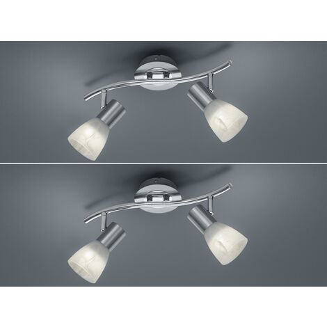 2er SET 2-flammige Deckenstrahler Silber, Glasschirme schwenkbar Breite 33cm