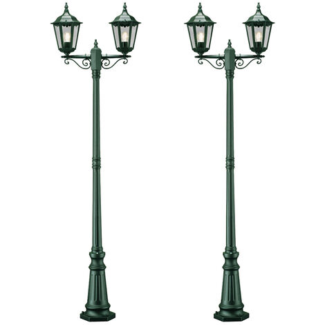 2er-Set 2-flammige Gartenlaterne FIRENZE, E27, Aluminium grün, inkl. Pfahl