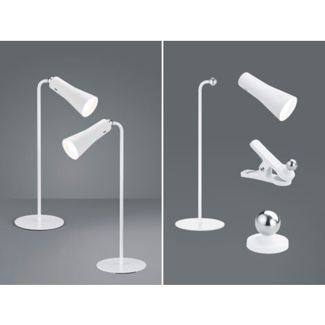 2er SET 3 in 1 LED Akku Tischleuchten mit Klemm- & Klebestation, Weiß H: 36cm