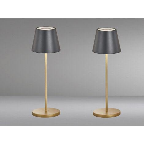 2er SET Akku Tischlampen Schwarz Gold ohne Kabel mit Ladestation, Höhe 34cm