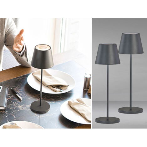 2er SET Akku Tischlampen Schwarz ohne Kabel mit Ladestation, Höhe 34cm