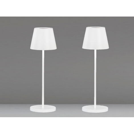 2er SET Akku Tischlampen Weiß ohne Kabel mit Ladestation, Höhe 34cm