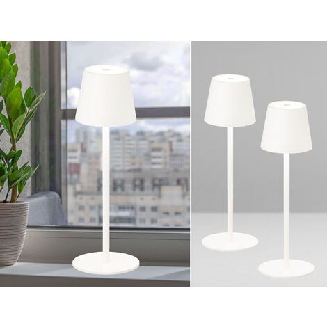 2er SET Akku Tischlampen Weiß USB Kabel Sensor Dimmer Höhe 38cm