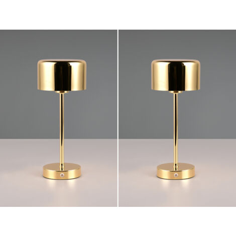 2er SET Akku Tischleuchten, per USB aufladbar dimmbar Messing poliert, Höhe 30cm