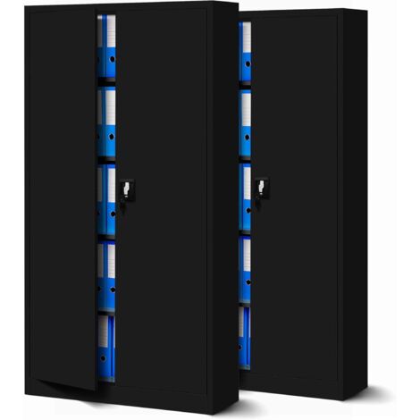 2er Set Aktenschrank C001 Metallschrank Stahlschrank Werkzeugschrank Büroschrank Lagerschrank Universalschrank Pulverbeschichtung Flügeltüren 185 cm x 90 cm x 40 cm (schwarz/schwarz)