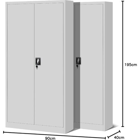 2er Set Aktenschrank C001H Büroschrank Metallschrank Stahlschrank Werkzeugschrank Stahlblech Pulverbeschichtet Flügeltürschrank Abschließbar 195 cm x 90 cm x 40 cm (grau/grau)