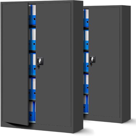 2er Set Aktenschrank XXL C001II Büroschrank Metallschrank Flügeltüren Stahlblech Pulverbeschichtung 185 cm x 115 cm x 40 cm (anthrazit/anthrazit)