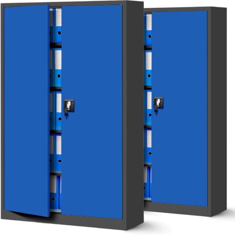2er Set Aktenschrank XXL C001II Büroschrank Metallschrank Flügeltüren Stahlblech Pulverbeschichtung 185 cm x 115 cm x 40 cm (anthrazit/anthrazit)