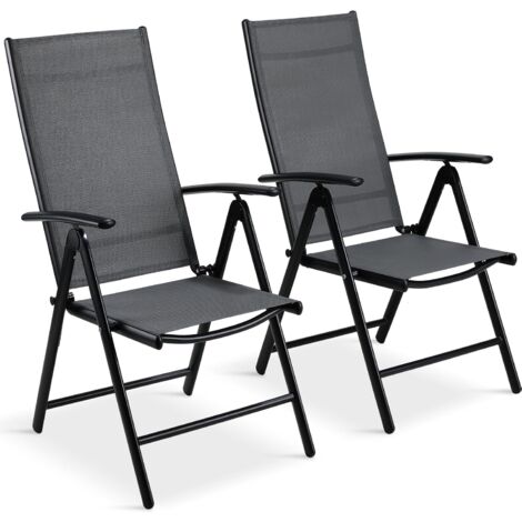 2er Set Aluminium Klappstuhl Gartenstuhl Campingstuhl Balkonstühle Hochlehner 7-fach verstellbar (Dunkelgrau)