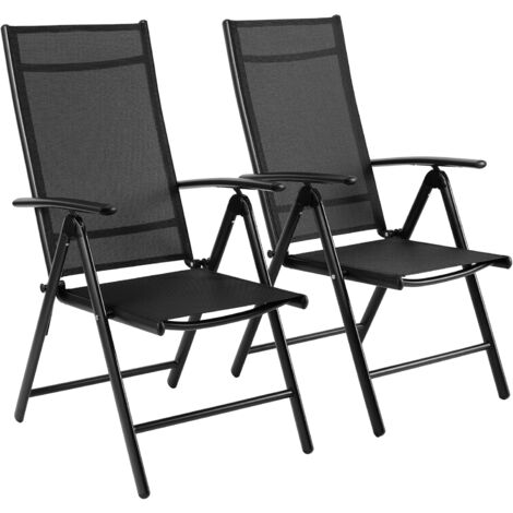 2er Set Aluminium Klappstuhl Gartenstuhl Campingstuhl Balkonstühle Hochlehner 7-fach verstellbar (Schwarz)