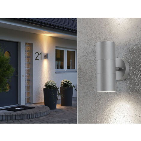 2er-Set Aluminium Up-Down Wandleuchte MODENA grau, GU10, Höhe 19,5 cm, IP44