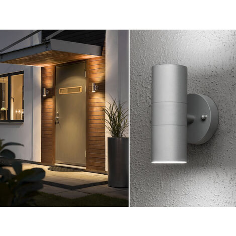2er-Set Aluminium Up-Down Wandleuchten MODENA grau, GU10, Höhe 17 cm, IP44