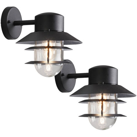 2er-Set Aluminium Wandleuchten MODENA schwarz, E27-Sockel, Höhe 24 cm, IP44