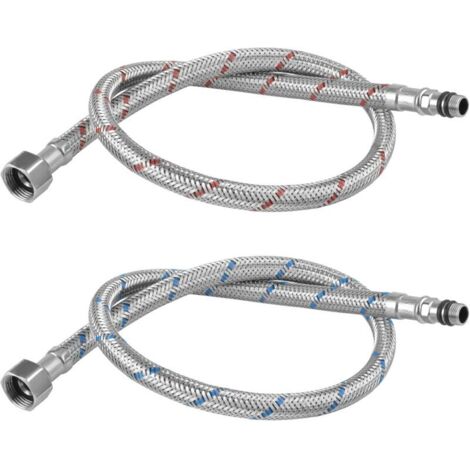 2er Set Anschlussschläuche - G3/8 x M10 - Anschlussschlauchverlängerung - 60 cm - Edelstahl - Für Mischbatterie