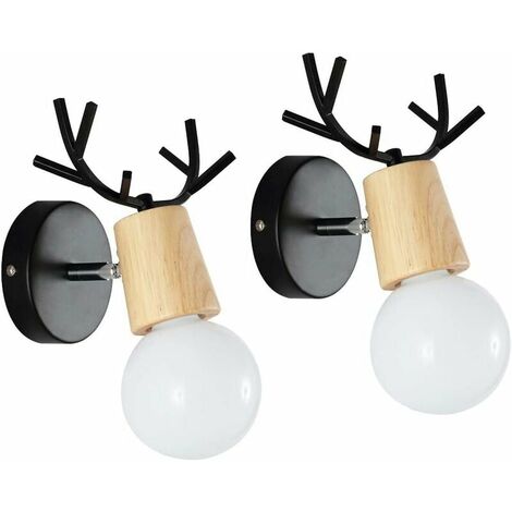 2er Set Art Deco Wandleuchte aus Holz und Metall für den Innenbereich, modernes kreatives Design für Schlafzimmer, Wohnzimmer, Flur, Restaurant, Badezimmer (schwarz)