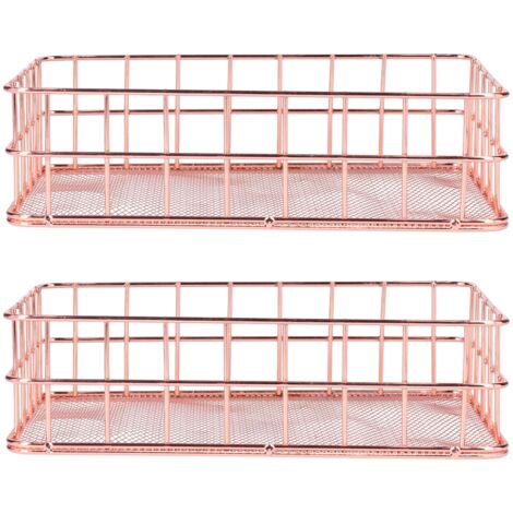 2er-Set Aufbewahrungskörbe aus schmiedeeisernem Material in Roségold, schlichter Schreibtisch-Organizer im nordischen Stil