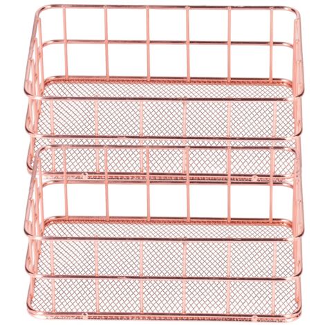 2er-Set Aufbewahrungskörbe aus schmiedeeisernem Material in Roségold, schlichter Schreibtisch-Organizer im nordischen Stil