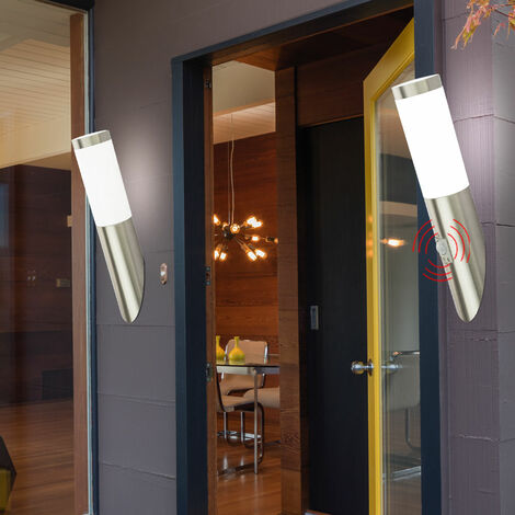 2er Set Außen Lampen Bewegungsmelder Terrassen Wand Leuchten Edelstahl Fassaden Beleuchtung IP44