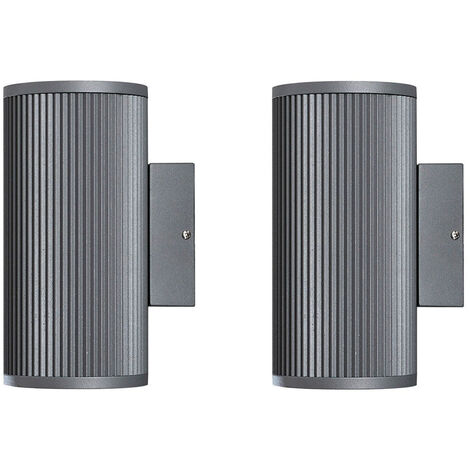 2er SET Außenwandlampen Up & Downlight Aluminium Grau, H 20,5cm