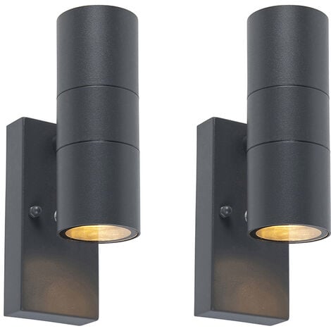2er Set Außenwandleuchte Dunkelgrau 2-Licht Hell-Dunkel Sensor - Duo
