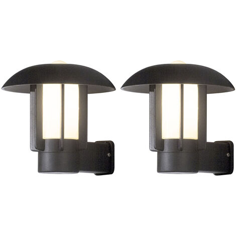 2er Set Außenwandleuchte HEIMDAL, Aluminium schwarz / Glas opal, E27 Fassung
