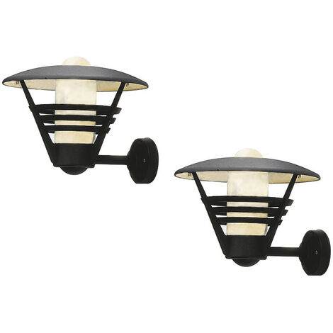 2er Set Außenwandleuchte Laterne GEMINI schwarz Opalglas, Hausbeleuchtung modern